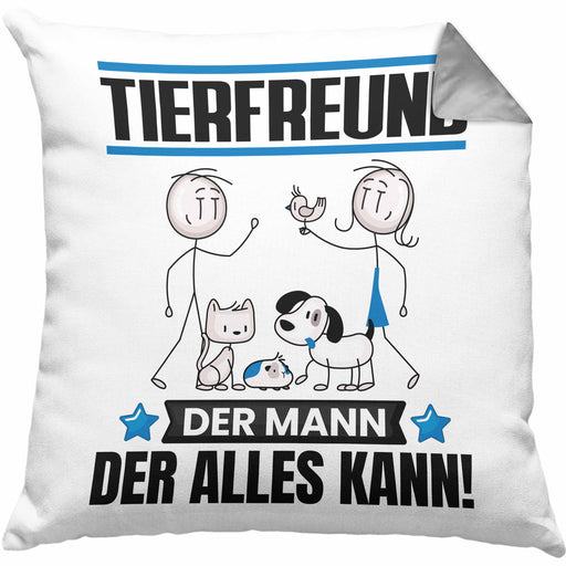 Tierfreund Kissen mit Füllung 40x40 Geschenk für Tierfreund Der Mann Der Alles Kann Geschenkidee zum Geburtstag (Grau) Grau Trendation