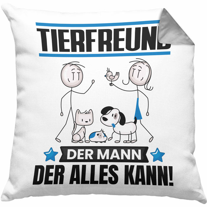 Tierfreund Kissen mit Füllung 40x40 Geschenk für Tierfreund Der Mann Der Alles Kann Geschenkidee zum Geburtstag (Grau) Grau Trendation