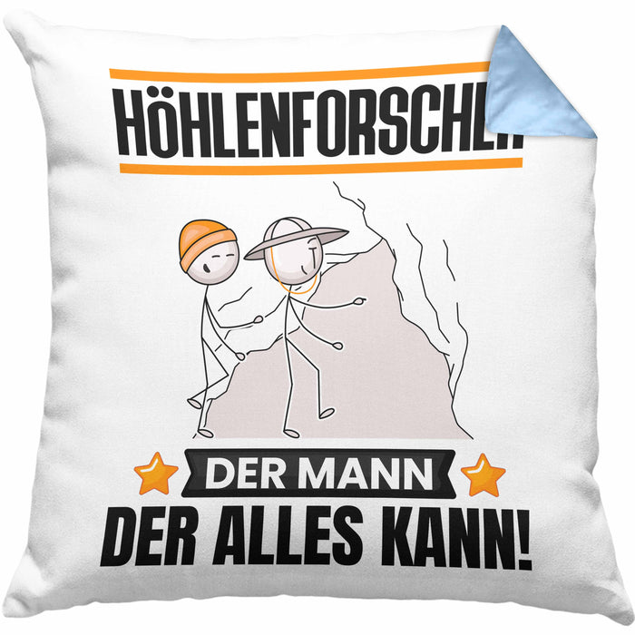 Höhlenforscher Kissen mit Füllung 40x40 Geschenk für Höhlenforscher Der Mann Der Alles Kann Geschenkidee zum Geburtstag (Grau) Blau Trendation