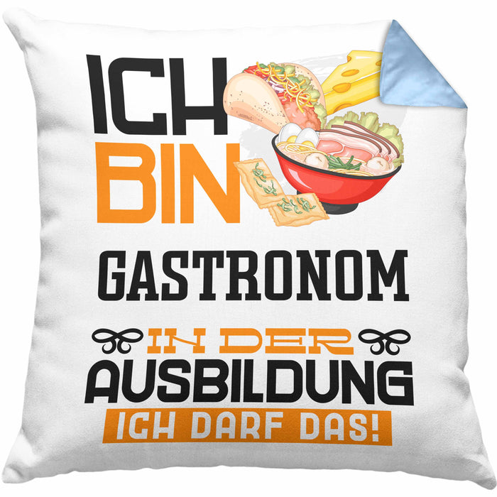 Gastronom Ausbildung Kissen mit Füllung 40x40 Geschenk Ich Bin Gastronom In Der Ausbildung Ich Darf Das Geschenkidee Spruch (Grau) Blau Trendation