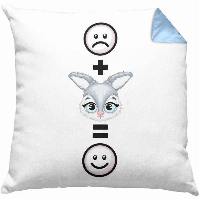 Kaninchen Kissen mit Füllung 40x40 Geschenk für Kaninchen Kanickel Hasen Besitzer Lustige Geschenkidee :( + Hase = :) Geburtstag (Grau) Blau Trendation