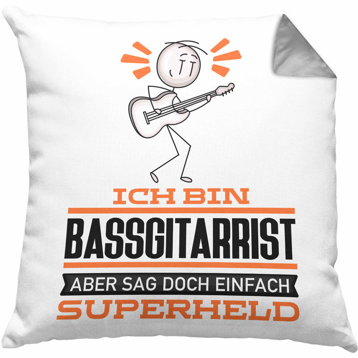 Bassgitarrist Geschenk Kissen mit Füllung 40x40 Ich Bin Bassgitarrist Aber Sag Doch Einfach Superheld Lustige Geschenkdiee für Bassgitarrist (Grau) Grau Trendation