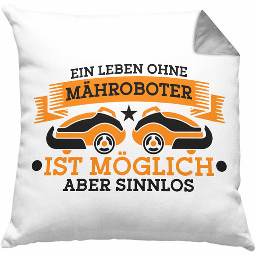 Lustige Kissen mit Füllung 40x40 für Mähroboter-Fans - Geschenkidee für Gartenliebhaber (Grau) Grau Trendation