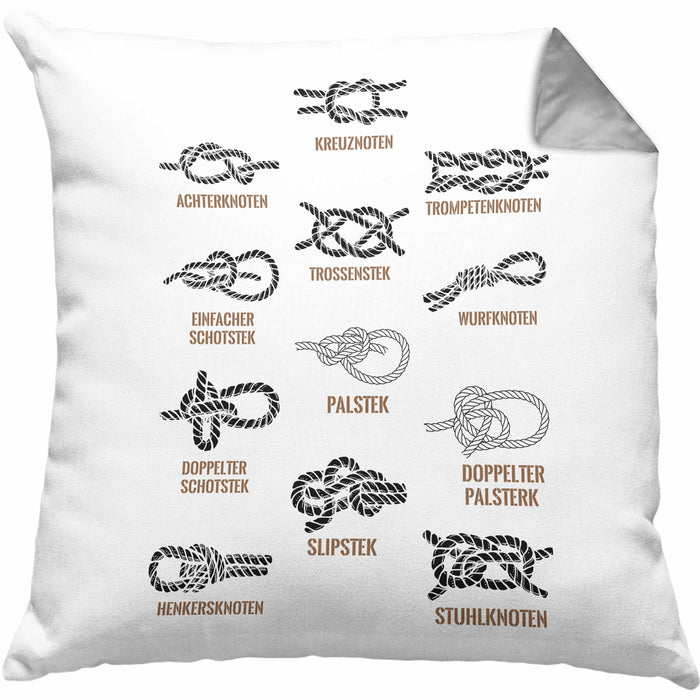 Seemannsknoten Kissen mit Füllung 40x40 Geschenk Segeln und Motorboot Arten Von Knoten (Grau) Grau Trendation