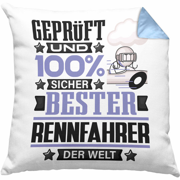 Rennfahrer Geschenk Lustiger Spruch für Rennfahrer Geschenkidee Bester Rennfahrer Der WeltKissen mit Füllung 40x40 (Grau) Blau Trendation