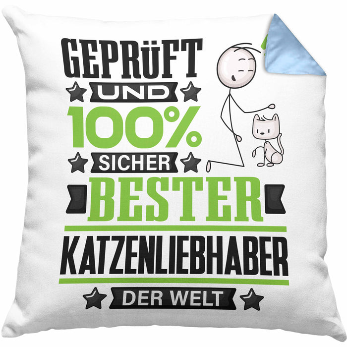 Katzenliebhaber Geschenk Lustiger Spruch für Katzenliebhaber Geschenkidee Bester Katzenliebhaber Der WeltKissen mit Füllung 40x40 (Grau) Blau Trendation