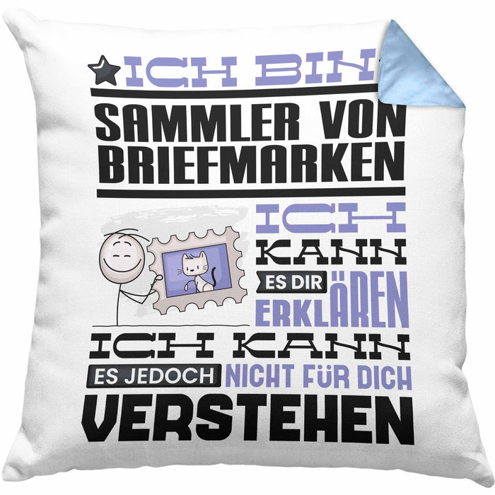 Sammler von Briefmarken Geschenk Kaffee-Kissen mit Füllung 40x40 Geschenkidee für Sammler von Briefmarken Ich Bin Sammler von Briefmarken Ich Kann Es Dir Erklären Jedoch Nicht Für Dich Verstehen Spruch Lustig (Grau) Blau Trendation