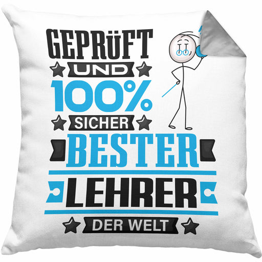 Lehrer Geschenk Lustiger Spruch für Lehrer Geschenkidee Bester Lehrer Der WeltKissen mit Füllung 40x40 (Grau) Grau Trendation