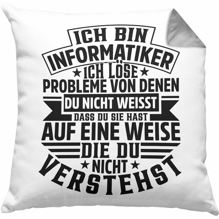 Informatiker Geschenk Kissen mit Füllung 40x40 Programmierer Coder Hardware Informatik IT Ich Löse Probleme (Grau) Grau Trendation