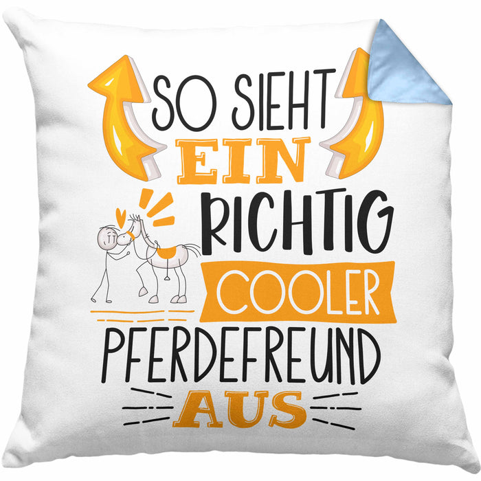 Pferdefreund Kissen mit Füllung 40x40 So Sieht Ein Richtig Cooler Pferdefreund Aus Geschenk Lustiger Spruch Geschenkidee (Grau) Blau Trendation
