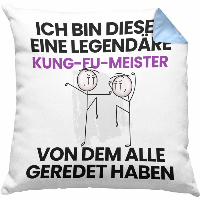 Kung-Fu-Meister Geschenk Kissen mit Füllung 40x40 Lustige Geschenkidee Geburtstag für Kung-Fu-Meister Ich Bin Dieser Legendäre Kung-Fu-Meister Von Dem Alle Geredet Haben (Grau) Blau Trendation