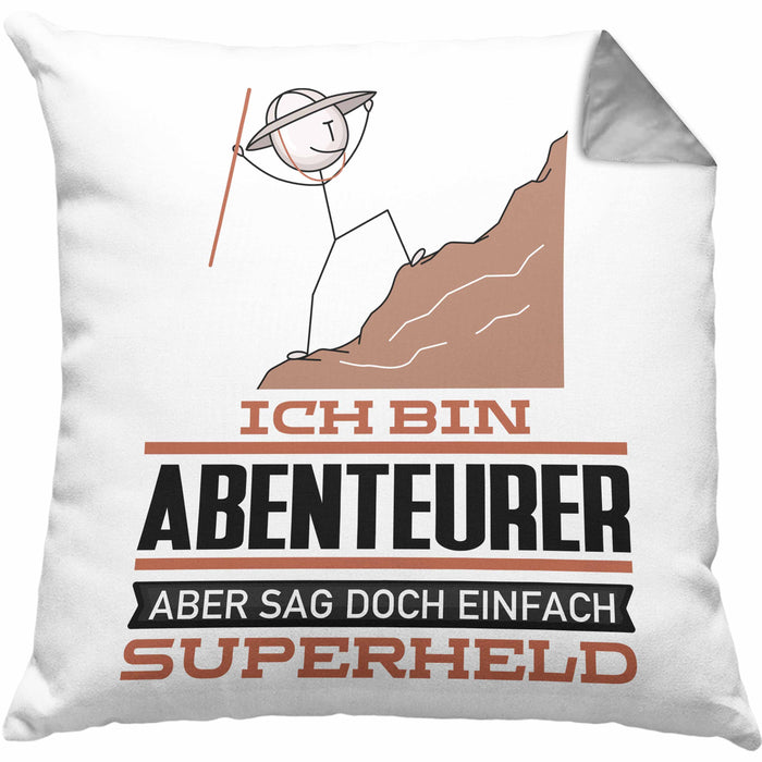 Abenteurer Geschenk Kissen mit Füllung 40x40 Ich Bin Abenteurer Aber Sag Doch Einfach Superheld Lustige Geschenkdiee für Abenteurer (Grau) Grau Trendation