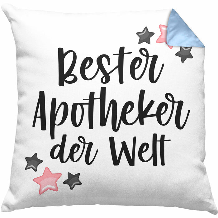 Apotheker Geschenk Kissen mit Füllung 40x40 Bester Apotheker Pharmazeut Arzneikundiger (Grau) Blau Trendation