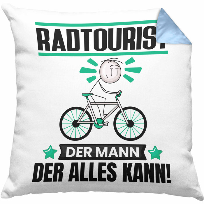 Radtourist Kissen mit Füllung 40x40 Geschenk für Radtourist Der Mann Der Alles Kann Geschenkidee zum Geburtstag (Grau) Blau Trendation