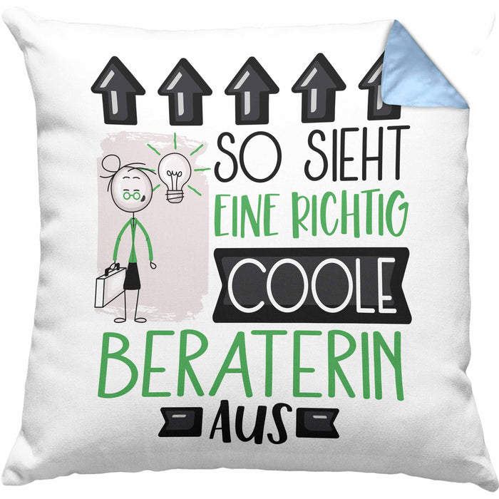 Beraterin Geschenk Kissen mit Füllung 40x40 Lustig Geschenkidee für Beraterin Geburtstag So Sieht Eine Richtig Coole Beraterin Aus Frauen Spruch (Grau) Blau Trendation