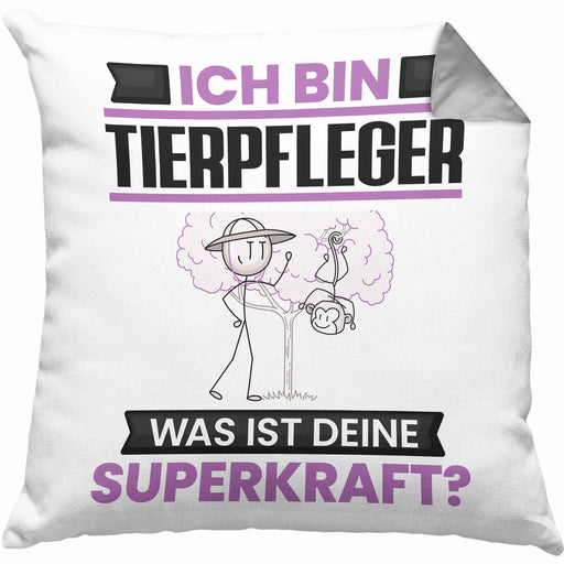Tierpfleger Kissen mit Füllung 40x40 Geschenk für Tierpfleger Geburtstag Lustiger Spruch Was Ist Deine Superkraft (Grau) Grau Trendation