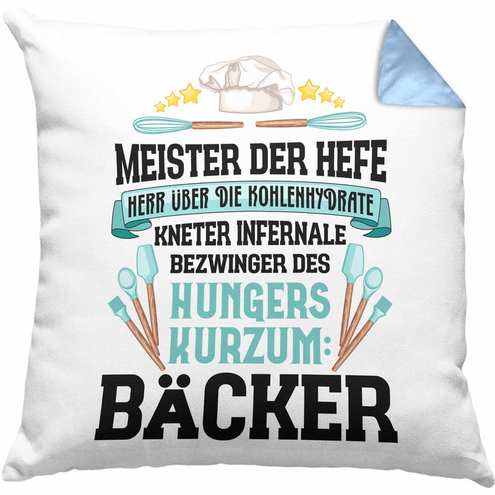 Bäcker Kissen mit Füllung 40x40 mit Spruch Geschenkidee Bäckerin Geschenk Männer Frauen (Grau) Blau Trendation