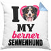 Berner Sennen Besitzerin Kissen mit Füllung 40x40 Geschenk Lustiger Spruch Geschenkidee I Love My Berner Sennen (Grau) Blau Trendation
