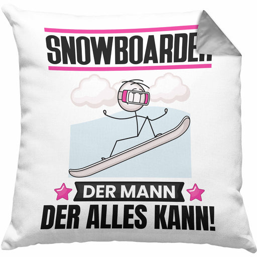 Snowboarder Kissen mit Füllung 40x40 Geschenk für Snowboarder Der Mann Der Alles Kann Geschenkidee zum Geburtstag (Grau) Grau Trendation