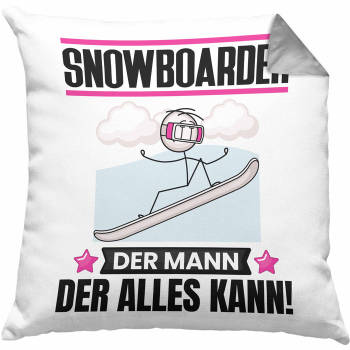 Snowboarder Kissen mit Füllung 40x40 Geschenk für Snowboarder Der Mann Der Alles Kann Geschenkidee zum Geburtstag (Grau) Grau Trendation
