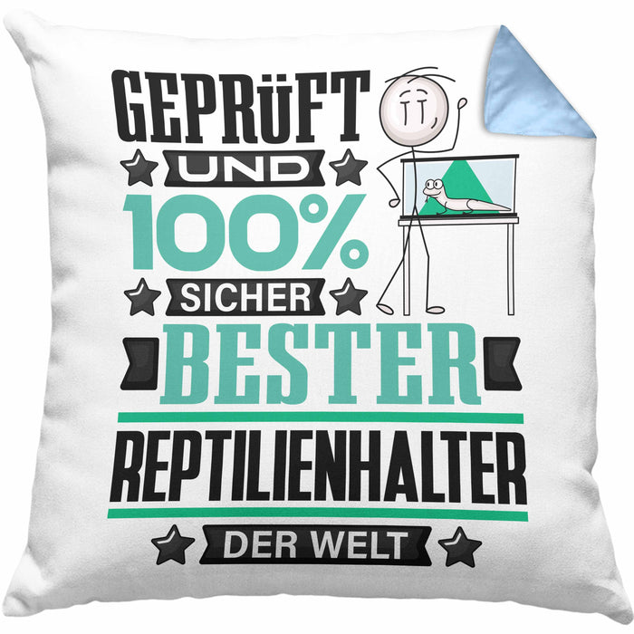 Reptilienhalter Geschenk Lustiger Spruch für Reptilienhalter Geschenkidee Bester Reptilienhalter Der WeltKissen mit Füllung 40x40 (Grau) Blau Trendation