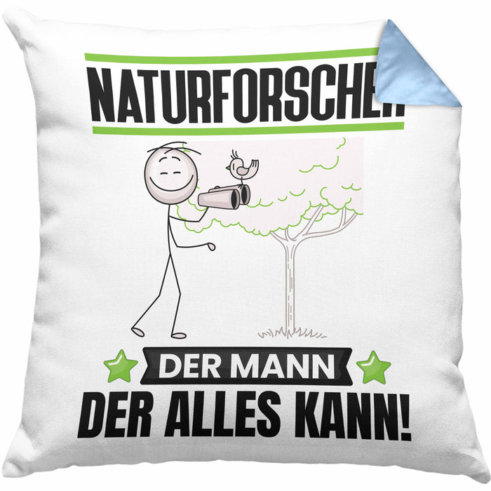 Naturforscher Kissen mit Füllung 40x40 Geschenk für Naturforscher Der Mann Der Alles Kann Geschenkidee zum Geburtstag (Grau) Blau Trendation