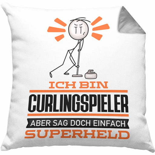 Curlingspieler Geschenk Kissen mit Füllung 40x40 Ich Bin Curlingspieler Aber Sag Doch Einfach Superheld Lustige Geschenkdiee für Curlingspieler (Grau) Grau Trendation