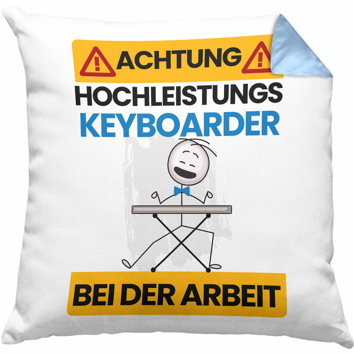 Keyboarder Kissen mit Füllung 40x40 Geschenk Lustiger Spruch Geschenkidee für Keyboarder Achtung Hochleistungs Keyboarder Bei Der Arbeit (Grau) Blau Trendation