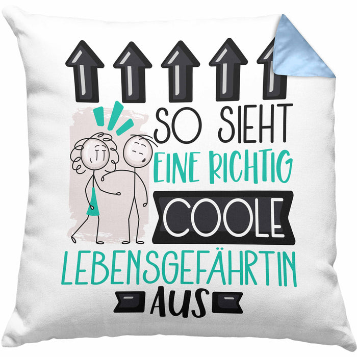Lebensgefährtin Geschenk Kissen mit Füllung 40x40 Lustig Geschenkidee für Lebensgefährtin Geburtstag So Sieht Eine Richtig Coole Lebensgefährtin Aus Frauen Spruch (Grau) Blau Trendation