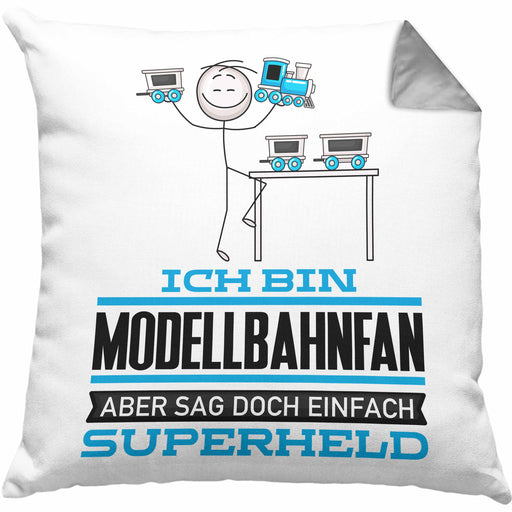 Modellbahnfan Geschenk Kissen mit Füllung 40x40 Ich Bin Modellbahnfan Aber Sag Doch Einfach Superheld Lustige Geschenkdiee für Modellbahnfan (Grau) Grau Trendation