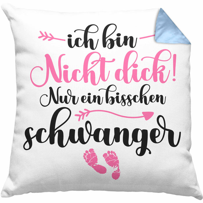 Kissen mit Füllung 40x40 Ich Bin Nicht Dick Ich Bin Schwanger Geschenk Überraschung Schwangerschaftsverkündung (Grau) Blau Trendation