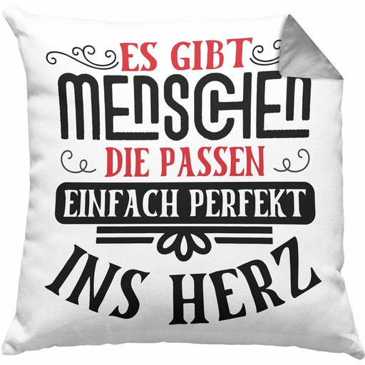 Liebste Person Geschenk Kissen mit Füllung 40x40 Es Gibt Menschen Die Passen Einfach Perfekt Ins Herz Geschenkidee Beste Freundin (Grau) Grau Trendation