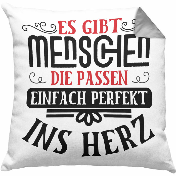 Liebste Person Geschenk Kissen mit Füllung 40x40 Es Gibt Menschen Die Passen Einfach Perfekt Ins Herz Geschenkidee Beste Freundin (Grau) Grau Trendation