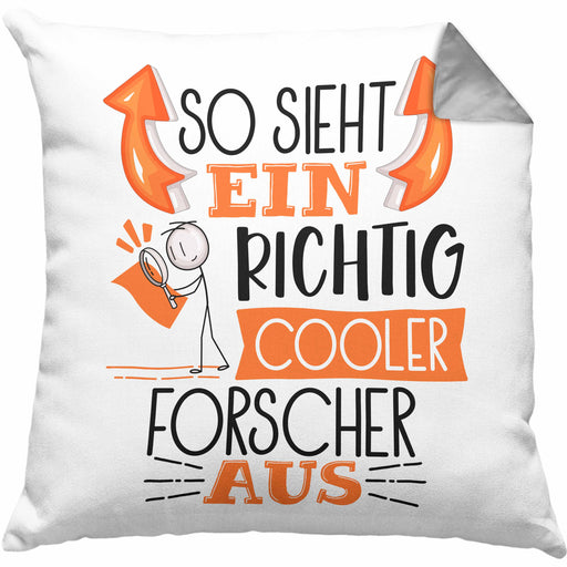 Forscher Kissen mit Füllung 40x40 Geschenk So Sieht Ein RIchtig Cooler Forscher Aus Geschenkidee Lustiger Spruch Geburtstag (Grau) Grau Trendation