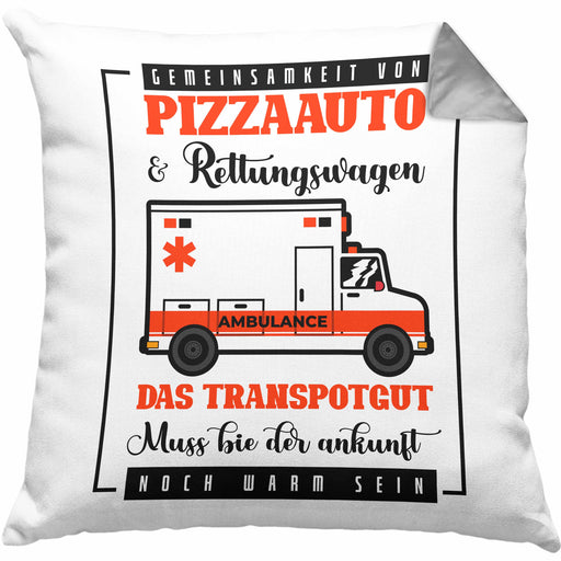 Pizzaauto Rettungswagen Spruch Kissen mit Füllung 40x40 Geschenk Lustiger Gag Spaß (Grau) Grau Trendation