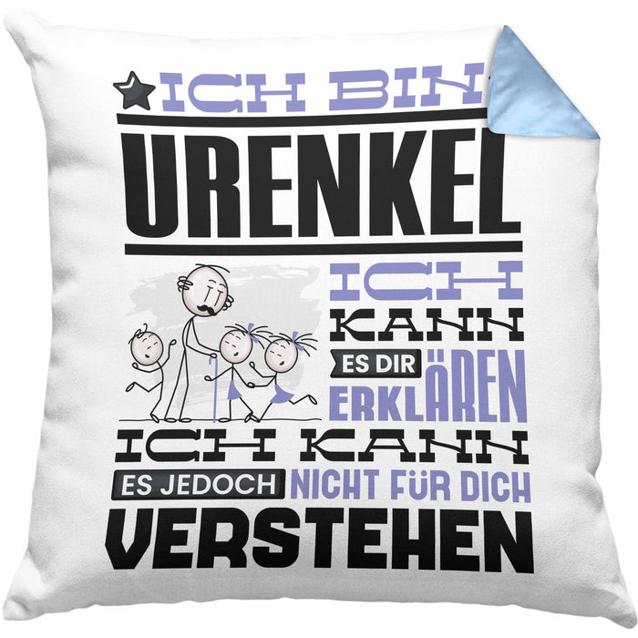 Urenkel Geschenk Kaffee-Kissen mit Füllung 40x40 Geschenkidee für Urenkel Ich Bin Urenkel Ich Kann Es Dir Erklären Jedoch Nicht Für Dich Verstehen Spruch Lustig (Grau) Blau Trendation
