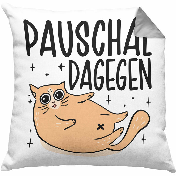 Katzen Kissen mit Füllung 40x40 Pauschal Dagegen Katze Katzenliebhaber Kater Geschenk Miau Katzenbesitzerin Geschenkidee Humor Sarkasmus (Grau) Grau Trendation