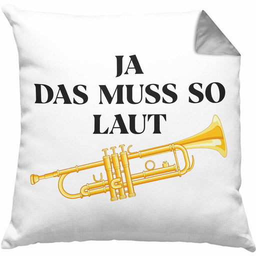 Trompete Kissen mit Füllung 40x40 Geschenk für Musiker Trompeten-Spieler Tuten Geschenkidee Lustig Männer (Grau) Grau Trendation