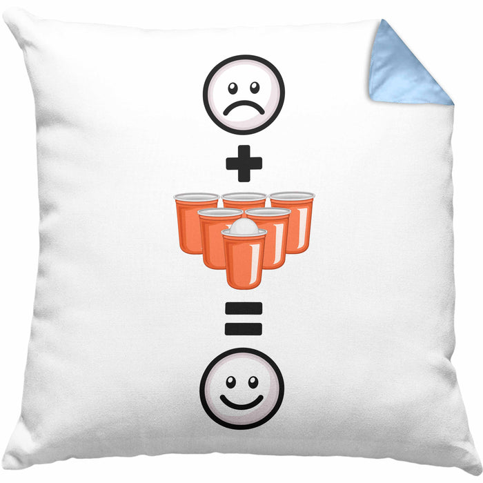Bierpong Kissen mit Füllung 40x40 Geschenk für Bier Pong Profi Lustige Geschenkidee :( + Bierpong = :) Geburtstag (Grau) Blau Trendation