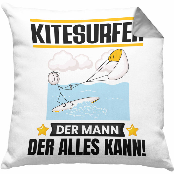 Kitesurfer Kissen mit Füllung 40x40 Geschenk für Kitesurfer Der Mann Der Alles Kann Geschenkidee zum Geburtstag (Grau) Grau Trendation