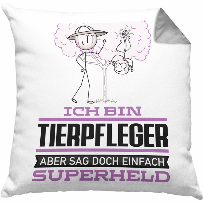 Tierpfleger Geschenk Kissen mit Füllung 40x40 Ich Bin Tierpfleger Aber Sag Doch Einfach Superheld Lustige Geschenkdiee für Tierpfleger (Grau) Grau Trendation