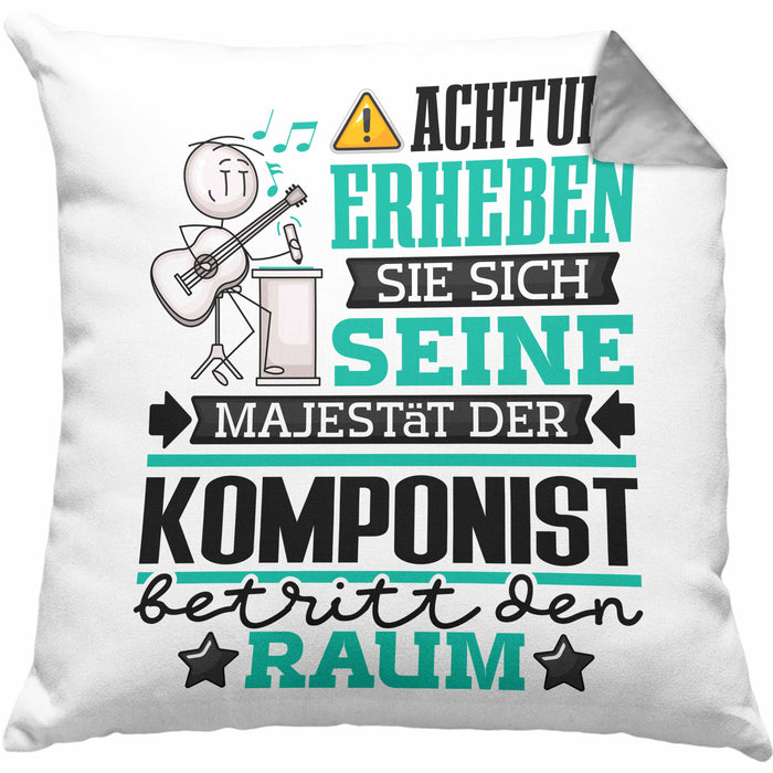 Komponist Geschenk Kissen mit Füllung 40x40 Lustiger Spruch Erheben Sie Sich Der Komponist Betritt den Raum (Grau) Grau Trendation
