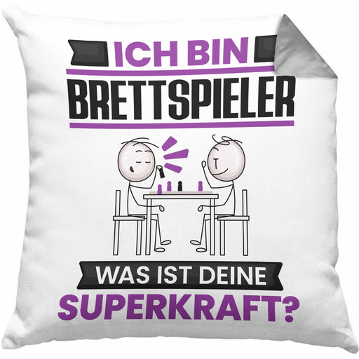 Brettspieler Kissen mit Füllung 40x40 Geschenk für Brettspieler Geburtstag Lustiger Spruch Was Ist Deine Superkraft (Grau) Grau Trendation