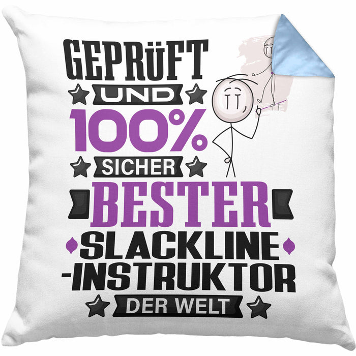 Slackline-Instruktor Geschenk Lustiger Spruch für Slackline-Instruktor Geschenkidee Bester Slackline-Instruktor Der WeltKissen mit Füllung 40x40 (Grau) Blau Trendation