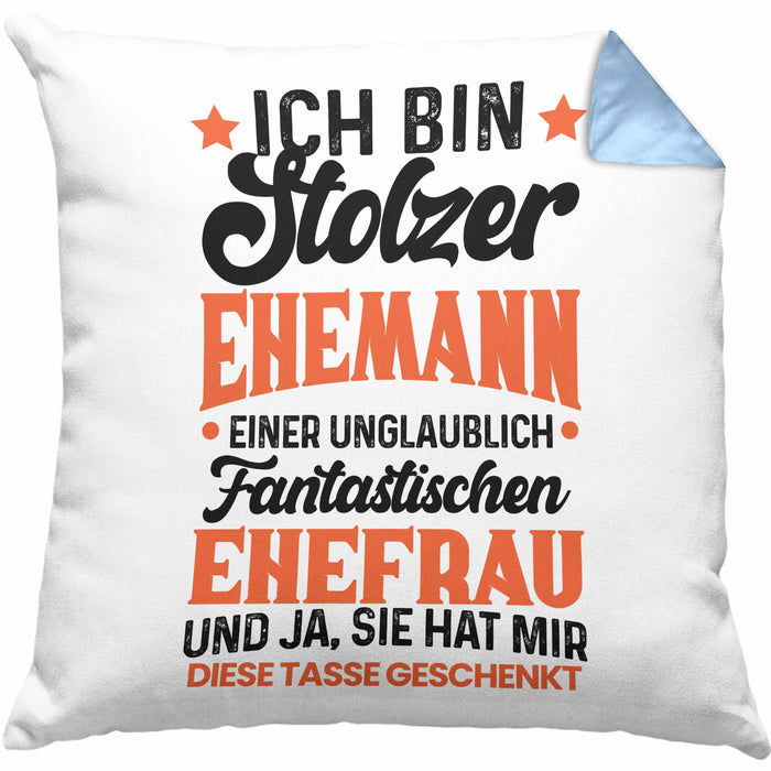 Ehemann Geschenk Kissen mit Füllung 40x40 Ich Bin Stolzer Ehemann Einer Fantastischen Ehefrau Jahrestag Geschenkidee Gag Joke (Grau) Blau Trendation