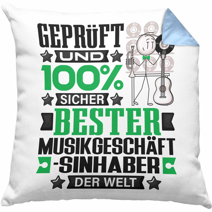 Musikgeschäftsinhaber Geschenk Lustiger Spruch für Musikgeschäftsinhaber Geschenkidee Bester Musikgeschäftsinhaber Der WeltKissen mit Füllung 40x40 (Grau) Blau Trendation