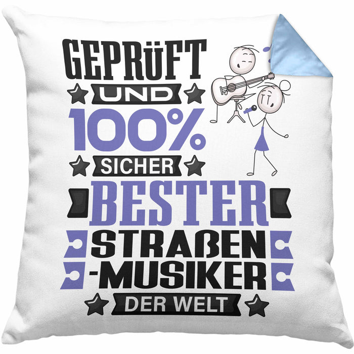 Straßenmusiker Geschenk Lustiger Spruch für Straßenmusiker Geschenkidee Bester Straßenmusiker Der WeltKissen mit Füllung 40x40 (Grau) Blau Trendation