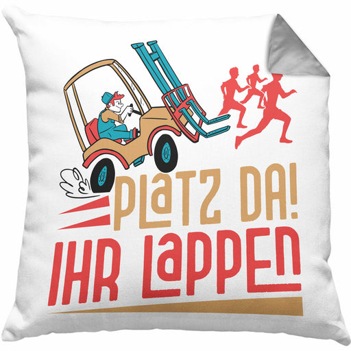 Gabelstapler Kissen mit Füllung 40x40 Geschenk Gabelstaplerfahrer Lagerist Geschenkidee Männer Platz Ihr Lappen Hupwagen Lager Geschenkidee (Grau) Grau Trendation