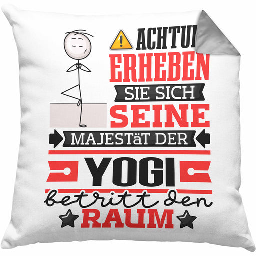 Yogi Geschenk Kissen mit Füllung 40x40 Lustiger Spruch Erheben Sie Sich Der Yogi Betritt den Raum (Grau) Grau Trendation