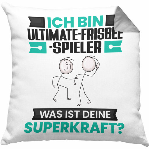 Ultimate-Frisbee-Spieler Kissen mit Füllung 40x40 Geschenk für Ultimate-Frisbee-Spieler Geburtstag Lustiger Spruch Was Ist Deine Superkraft (Grau) Grau Trendation